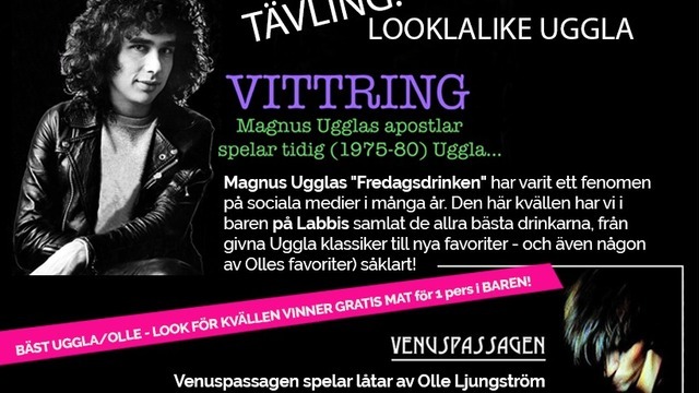 Boka Nostalgikväll på Labbis. En kväll med Uggla och Olle Ljungström låtar OCH lookalike kändistävling!